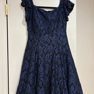 Elegant Blue and Black Lace Dress